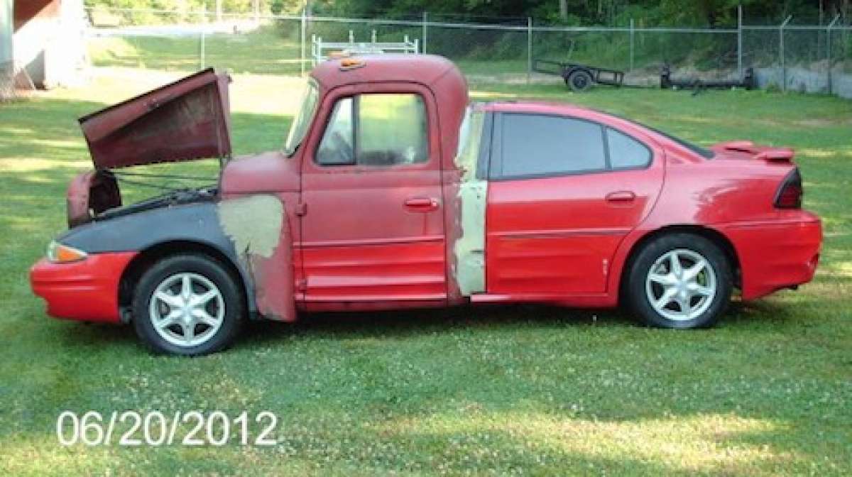 Hideous Frankenstein esque truckcar for sale on Craigslist